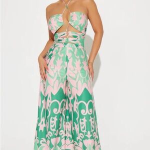 Fashion Nova Green and Pink Jumpsuit